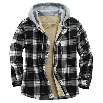 Men’s Hooded Fleece-Lined Plaid Flannel Jacket
