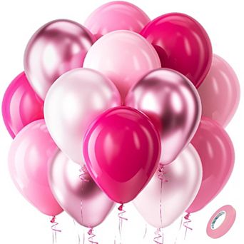 60 pc 12 Inch Metallic Pearl and Pink Latex Balloons for Birthday Wedding Baby Shower Decor