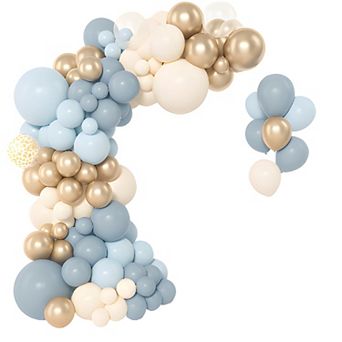 Boho Blue Garland Arch Set 153 pc Fog, Sand, Blue & Gold Balloons in Assorted Sizes for Shower