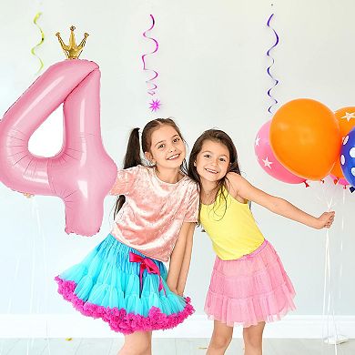 40 Inch Number 4 Balloon with Crown for 4Th Birthday Party Decorations and Sign Decor (Pink)