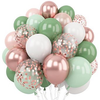 35 pc Sage Green Avocado Rose Gold Confetti Balloons for Wedding Decor