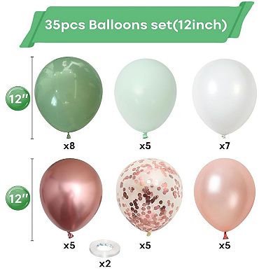 35 Pcs Sage Green Avocado Rose Gold Confetti Balloons for Wedding Decor