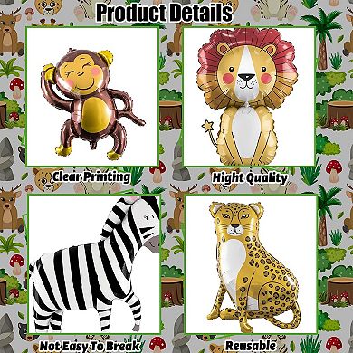 5pcs Jungle Safari Balloons with Lion Zebra Elephant Monkey for Baby Shower