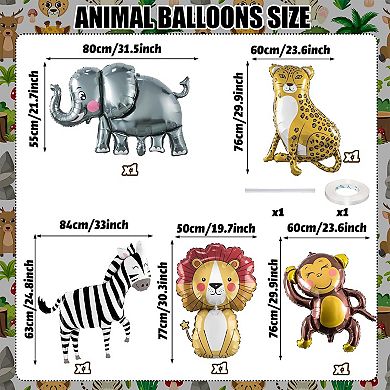 5pcs Jungle Safari Balloons with Lion Zebra Elephant Monkey for Baby Shower