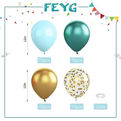Teal Green Gold Blue Balloons 60Pcs 12" Metallic & Confetti Party Set