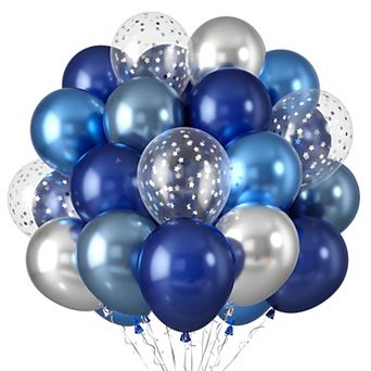35 pc Blue Silver Balloons Navy Light Blue Star Confetti Party Set