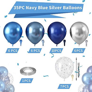 35 Pcs Blue Silver Balloons Navy Light Blue Star Confetti Party Set