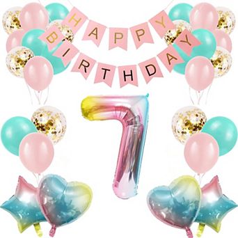 28 pc Gradient Balloon Set with Birthday Banner for Girls Party