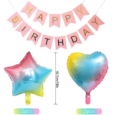 28 Pcs Gradient Balloon Set with Birthday Banner for Girls Party