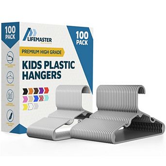 Lifemaster Kids Plastic Hangers 11.6" Space-Saving, Shoulder Notch, Holds 5 lbs, Pack of 100