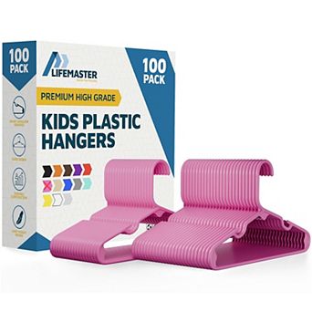 Lifemaster Kids Plastic Hangers 11.6" Space-Saving, Shoulder Notch, Holds 5 lbs, Pack of 100