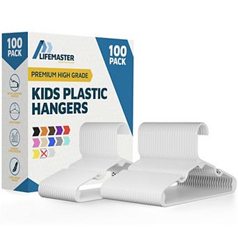 Lifemaster Kids Plastic Hangers 11.6" Space-Saving, Shoulder Notch, Holds 5 lbs, Pack of 100