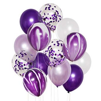 50 pc Purple White and Confetti Balloons Set for Party Decorations