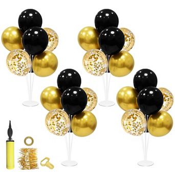 10 pc Balloon Stand Centerpieces Black and Gold for Party Decor