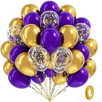 60 pc 12 Inch Purple Metallic Chrome Gold Confetti Balloons for Wedding Graduation Decor