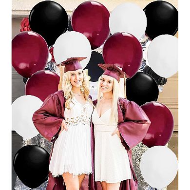 30 Pcs Maroon and Black Graduation Balloons for 2025 Graduation Party and Wedding Decor