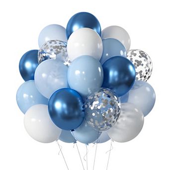 60 pc Blue White Metallic Chrome Balloons for Birthday Bridal Shower Wedding Party Decor