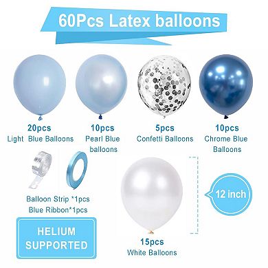 60 Pcs Blue White Metallic Chrome Balloons for Birthday Bridal Shower Wedding Party Decor