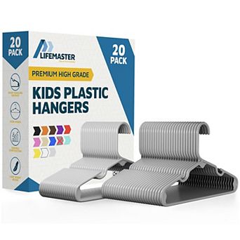 Lifemaster Kids Plastic Hangers 11.6" Space-Saving, Shoulder Notch, Holds 5 lbs, Pack of 20
