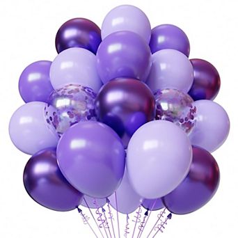 50 pc Purple Balloons Kit 12 Inch Metallic Latex and Confetti Balloons for Party Decor