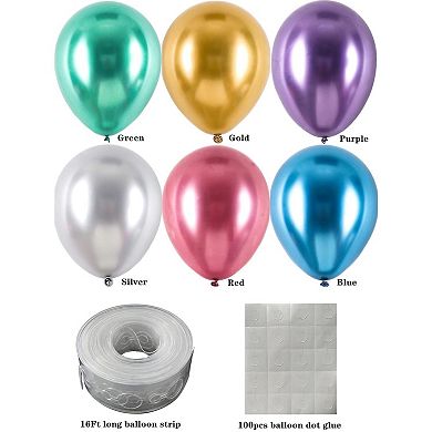 Colorful 12” Chrome Metallic Balloons 100 pcs for Birthday, Wedding & Arch Decorations