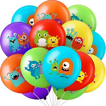 60 pc Monster Foil Balloons in 6 Styles for Kids Birthday Party Decorations and Favors