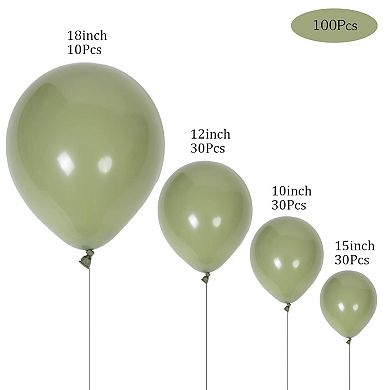 100Pcs Sage Green Latex Balloons in Multiple Sizes for Baby Shower Wedding and Birthday Decor
