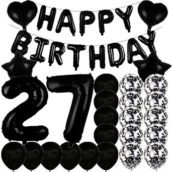 39 pc Black Number 27 Foil Balloons Set for Sweet Birthday Decorations