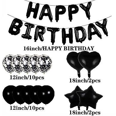 39 Pcs Black Number 27 Foil Balloons Set for Sweet Birthday Decorations