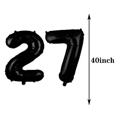 39 Pcs Black Number 27 Foil Balloons Set for Sweet Birthday Decorations