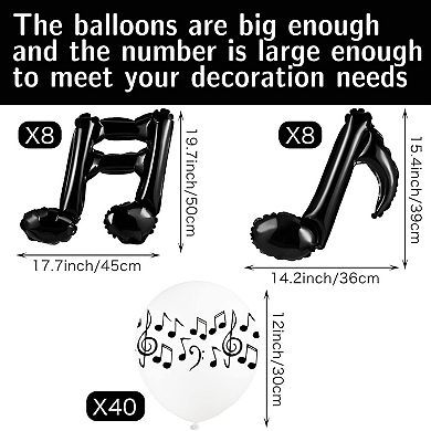 56 Pieces Music Theme Decorations with Piano Notes and 40 Latex Balloons for Birthday Party