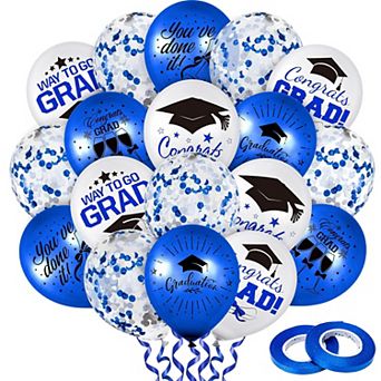60 pc Graduation Party Balloons with Confetti and Grad Cap for Graduation Party Decor