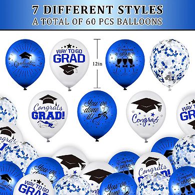 60 Pcs Graduation Party Balloons with Confetti and Grad Cap for Graduation Party Decor