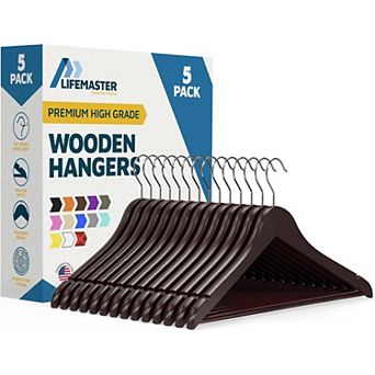 Wooden Clothes Hangers with 360° Swivel Hook, Non-Slip Notch & Pants Bar, Holds 10 lbs