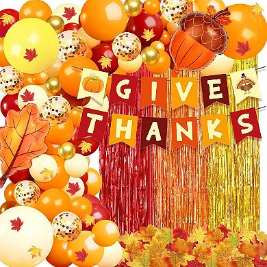 98 Pcs Thanksgiving Decor Set with Give Thanks Banner & Fall Balloons