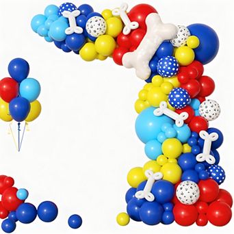 152 pc Paw Print Red Yellow Blue Balloon Garland Kit with Dog Bone