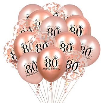 18 pc Rose Gold 80Th Birthday Balloons with Confetti for Women Men Anniversary Party Decor