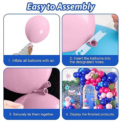 60 Pcs Royal Light Blue Pink Balloon Arch Kit with Palm Leaves
