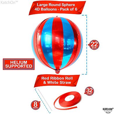 Big Red and Blue 22 Inch Carnival Balloons for Circus Theme Party Decorations (Pack of 6)