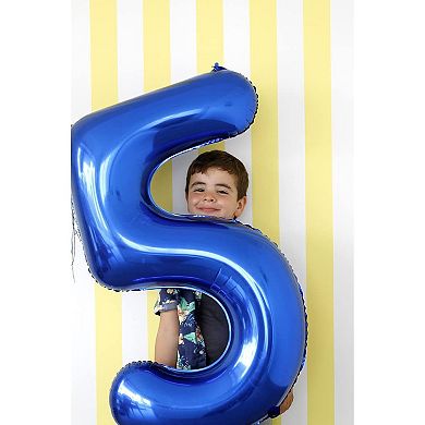 40 Inch Number 5 Balloon for 5Th Birthday Decorations and Big Navy Blue Numbers for Parties
