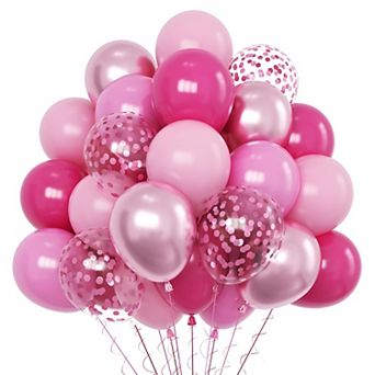 60 pc Hot Pink Latex Balloons with Confetti for Girls Women Baby Shower Princess Party Decor