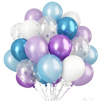 60 pc Frozen Theme Balloons with Snow Confetti for Girls Birthday Baby Shower Winter Party Decor