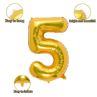 32 Inch Gold Number 5 Foil Balloon for Birthday and Party Decorations