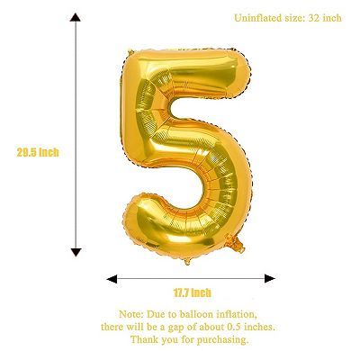 32 Inch Gold Number 5 Foil Balloon for Birthday and Party Decorations