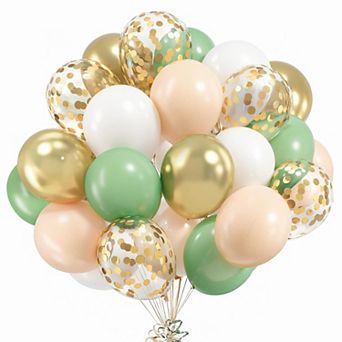 Sage Green White Gold Balloons 50 pc Sage Green Blush Gold Confetti Latex Balloons For Birthdays.