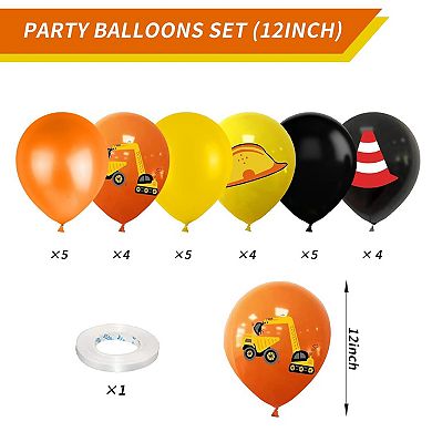 27 Pcs 12 Inch Construction Balloons with Excavator & Helmet Decor