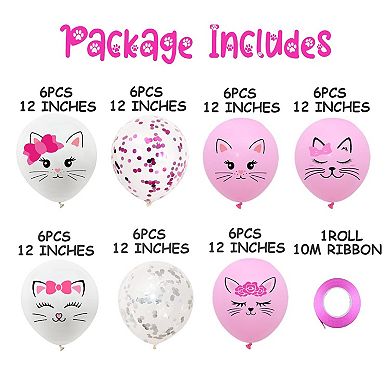 42 Pieces 12 Inch Cute Cat Latex Balloons for Kitty Theme Birthday Party and Decorations