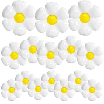 16 pc Daisy White Aluminum Foil Balloons for Birthday Baby Shower Wedding Groovy Theme Party
