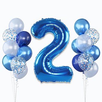 15 pc Foil Number Balloons 40 Inch Pastel Navy Dark Blue Silver Confetti