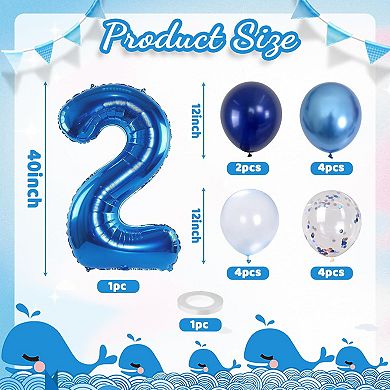 15 Pcs Foil Number Balloons 40 Inch Pastel Navy Dark Blue Silver Confetti